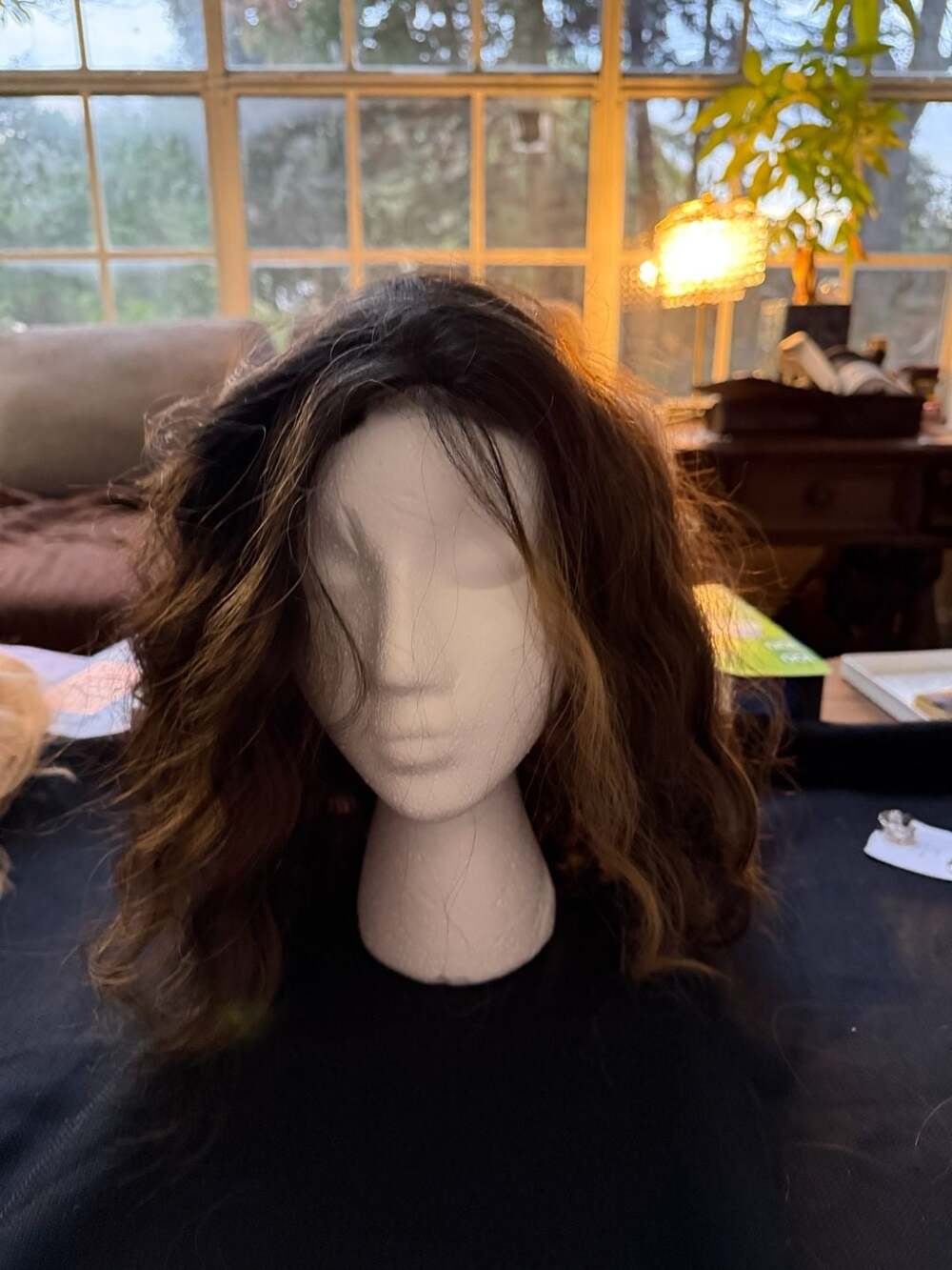 Unbranded Brown Highlighted Wavy Shoulder Length Wig